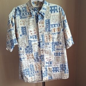 Tori Richards Geometric Print Shirt - Blue/Cream Men Large